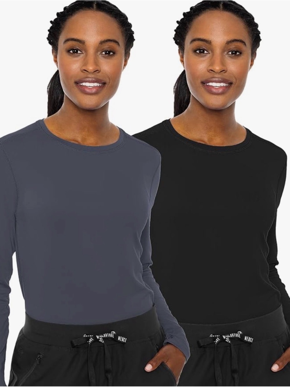 Med Couture Women's Long Sleeve Crewneck Top in Black and Charcoal